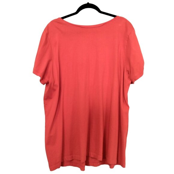 Woman Within Coral Red V-Neck Top Ruching Detail Short Sleeve Size 2X 26/28 - Picture 5 of 7
